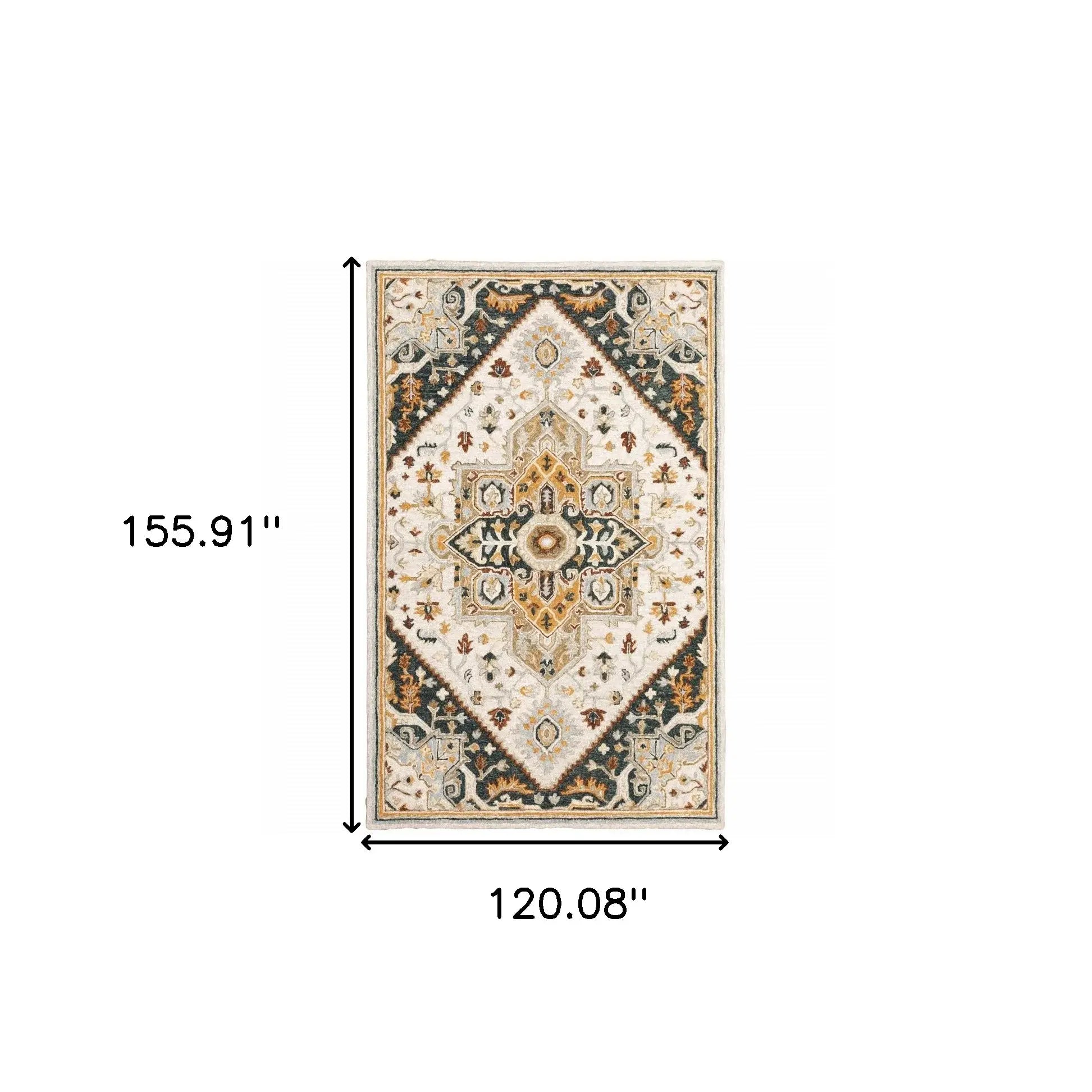 10' X 13' Ivory Charcoal Gold Clay And Muted Blue Oriental Tufted Handmade Stain Resistant Area Rug - Homeroots - Flyclothing LLC