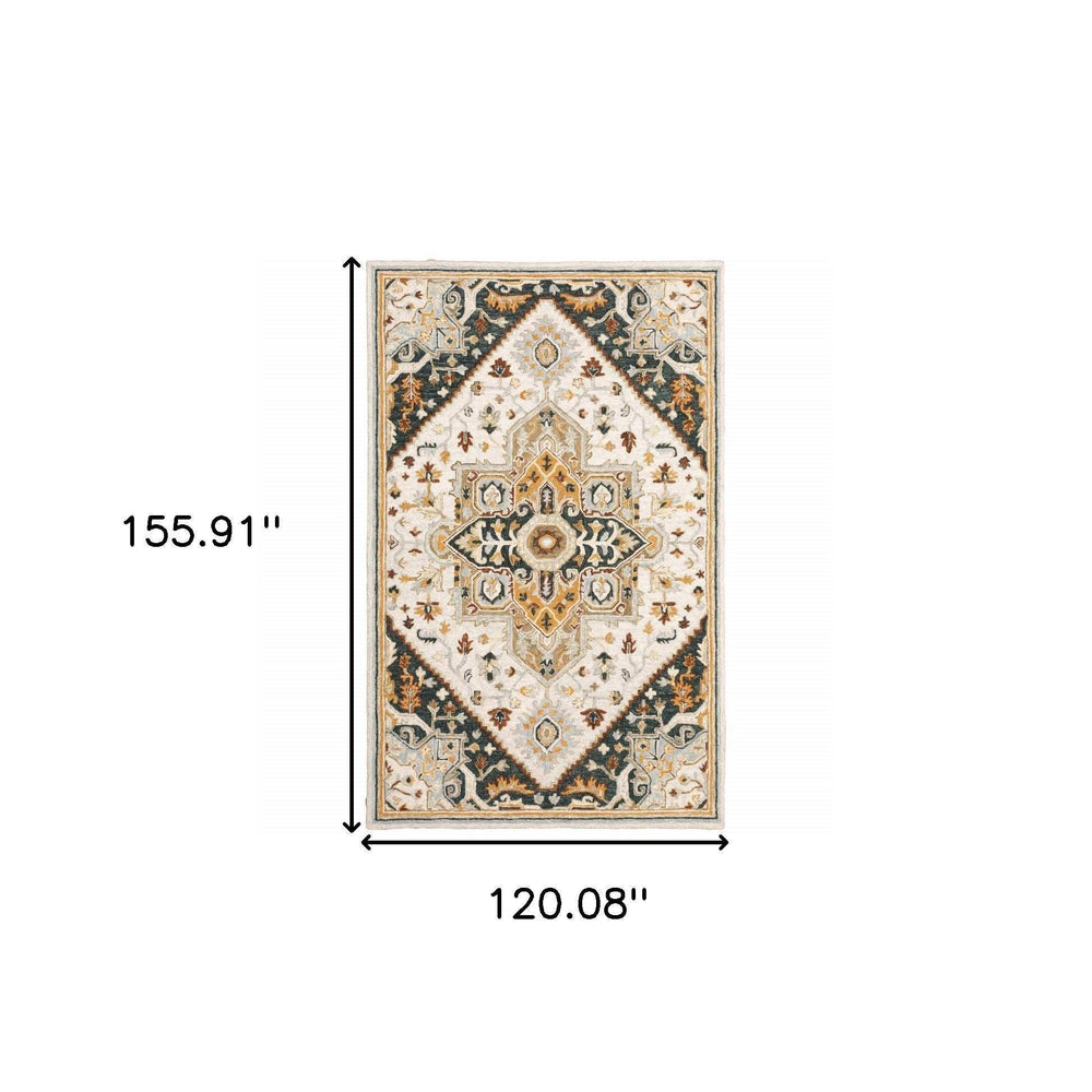 10' X 13' Ivory Charcoal Gold Clay And Muted Blue Oriental Tufted Handmade Stain Resistant Area Rug - Homeroots - Flyclothing LLC