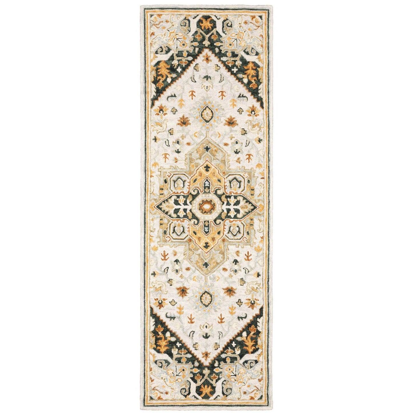 8' Ivory and Black Oriental Handmade Runner Rug - Homeroots - Flyclothing LLC