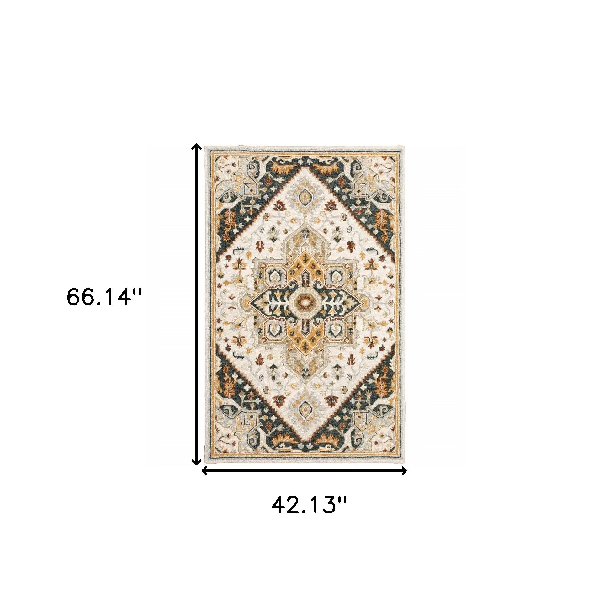 4' X 6' Ivory Charcoal Gold Clay And Muted Blue Oriental Tufted Handmade Stain Resistant Area Rug - Homeroots - Flyclothing LLC