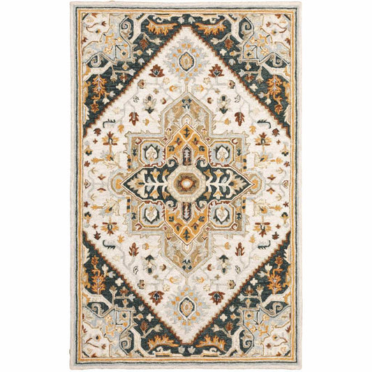 5' X 8' Ivory Charcoal Gold Clay And Muted Blue Oriental Tufted Handmade Stain Resistant Area Rug - Homeroots - Flyclothing LLC