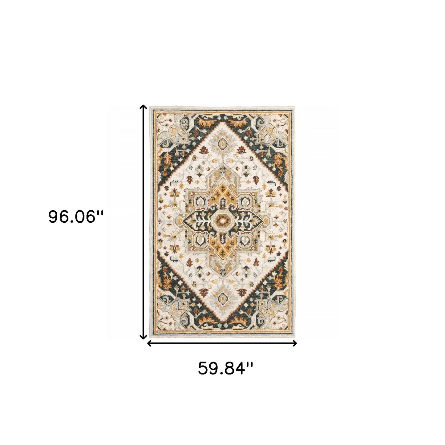 5' X 8' Ivory Charcoal Gold Clay And Muted Blue Oriental Tufted Handmade Stain Resistant Area Rug - Homeroots - Flyclothing LLC