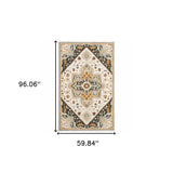 5' X 8' Ivory Charcoal Gold Clay And Muted Blue Oriental Tufted Handmade Stain Resistant Area Rug - Homeroots - Flyclothing LLC