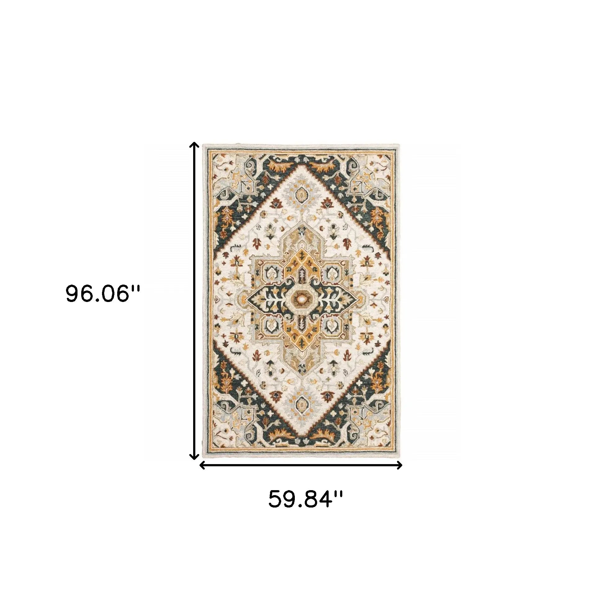 5' X 8' Ivory Charcoal Gold Clay And Muted Blue Oriental Tufted Handmade Stain Resistant Area Rug - Homeroots - Flyclothing LLC