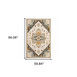 5' X 8' Ivory Charcoal Gold Clay And Muted Blue Oriental Tufted Handmade Stain Resistant Area Rug - Homeroots - Flyclothing LLC