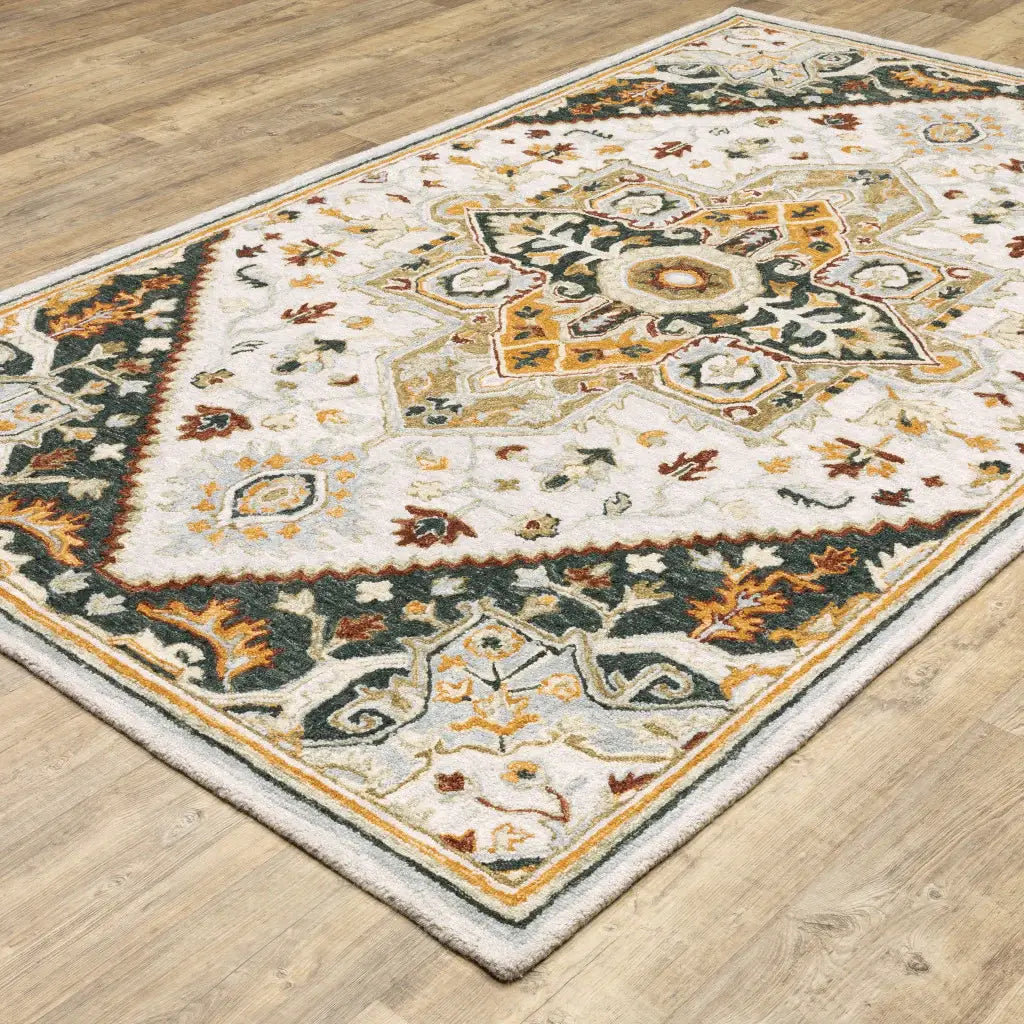 8' X 10' Ivory Charcoal Gold Clay And Muted Blue Oriental Tufted Handmade Stain Resistant Area Rug - Homeroots - Flyclothing LLC