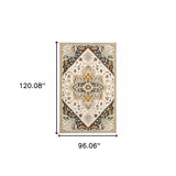 8' X 10' Ivory Charcoal Gold Clay And Muted Blue Oriental Tufted Handmade Stain Resistant Area Rug - Homeroots - Flyclothing LLC