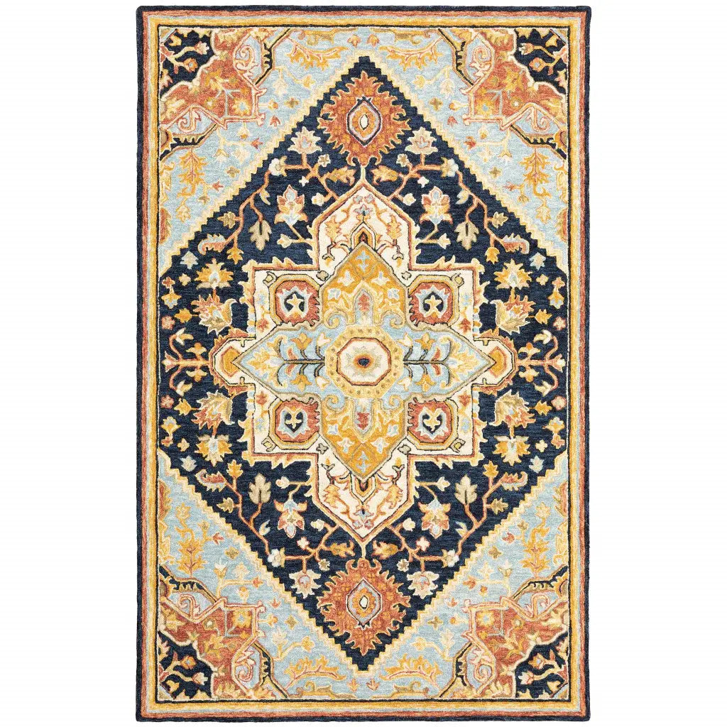 10' X 13' Navy Rust Blue Ivory And Gold Oriental Tufted Handmade Stain Resistant Area Rug - Homeroots - Flyclothing LLC