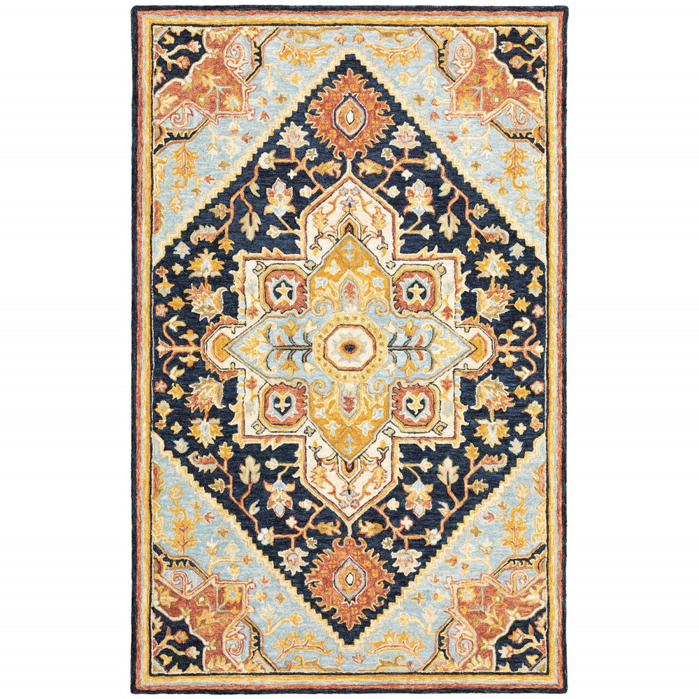 10' X 13' Navy Rust Blue Ivory And Gold Oriental Tufted Handmade Stain Resistant Area Rug - Homeroots