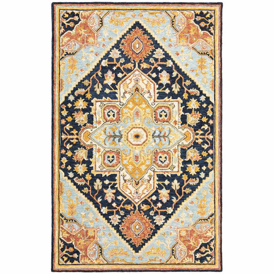 10' X 13' Navy Rust Blue Ivory And Gold Oriental Tufted Handmade Stain Resistant Area Rug - Homeroots - Flyclothing LLC