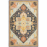10' X 13' Navy Rust Blue Ivory And Gold Oriental Tufted Handmade Stain Resistant Area Rug - Homeroots