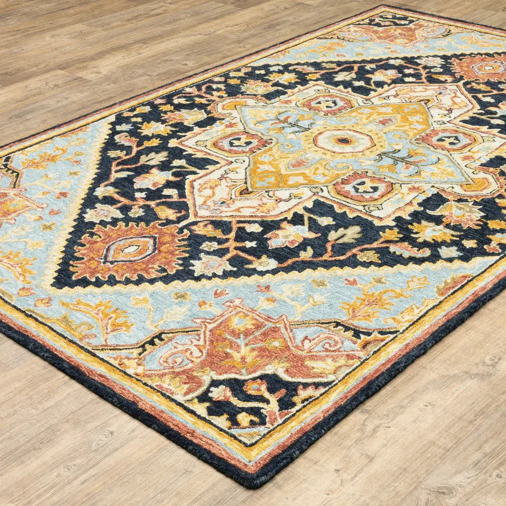 10' X 13' Navy Rust Blue Ivory And Gold Oriental Tufted Handmade Stain Resistant Area Rug - Homeroots - Flyclothing LLC