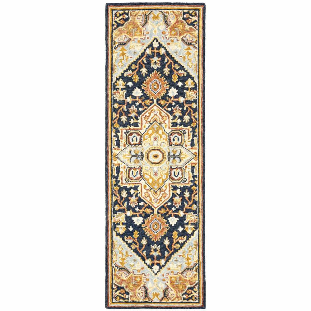 2' X 8' Navy Rust Blue Ivory And Gold Oriental Tufted Handmade Stain Resistant Runner Rug - Homeroots - Flyclothing LLC