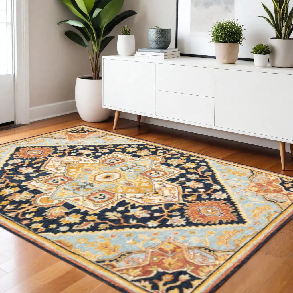 4' X 6' Navy Rust Blue Ivory And Gold Oriental Tufted Handmade Stain Resistant Area Rug - Homeroots - Flyclothing LLC