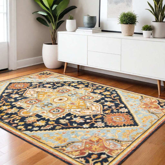 4' X 6' Navy Rust Blue Ivory And Gold Oriental Tufted Handmade Stain Resistant Area Rug - Homeroots - Flyclothing LLC