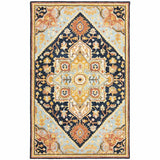 5' X 8' Navy Rust Blue Ivory And Gold Oriental Tufted Handmade Stain Resistant Area Rug - Homeroots - Flyclothing LLC