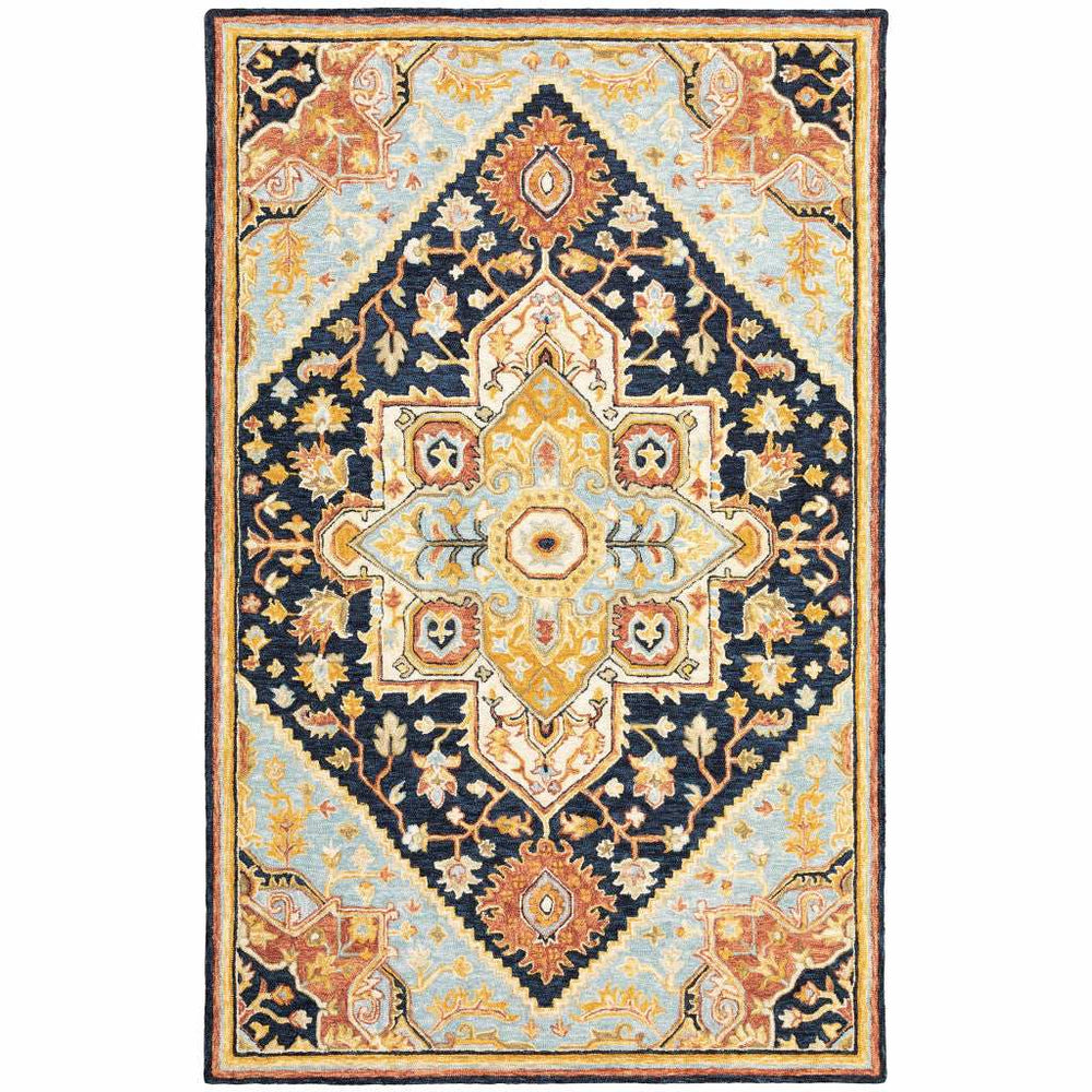 5' X 8' Navy Rust Blue Ivory And Gold Oriental Tufted Handmade Stain Resistant Area Rug - Homeroots - Flyclothing LLC