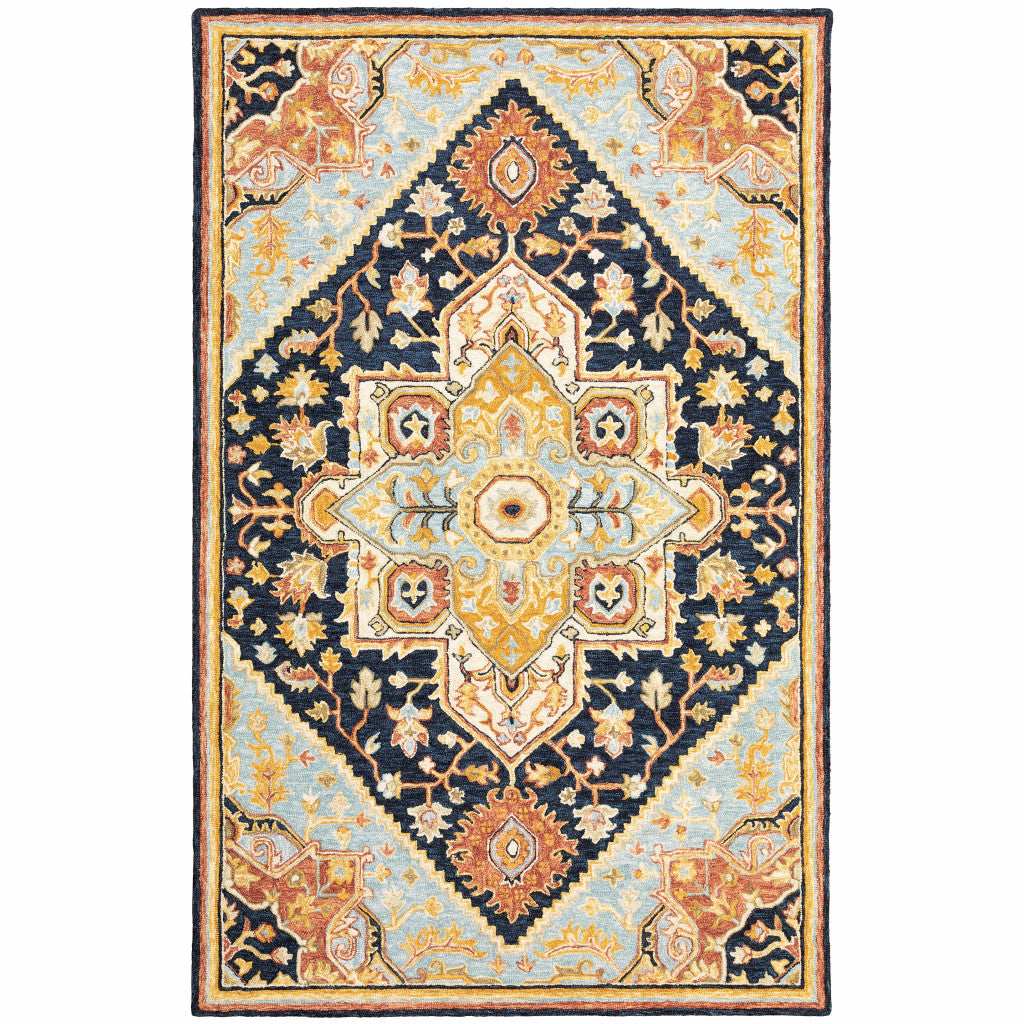 8' X 10' Navy Rust Blue Ivory And Gold Oriental Tufted Handmade Stain Resistant Area Rug - Homeroots - Flyclothing LLC