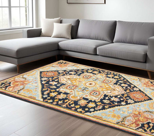 8' X 10' Navy Rust Blue Ivory And Gold Oriental Tufted Handmade Stain Resistant Area Rug - Homeroots - Flyclothing LLC