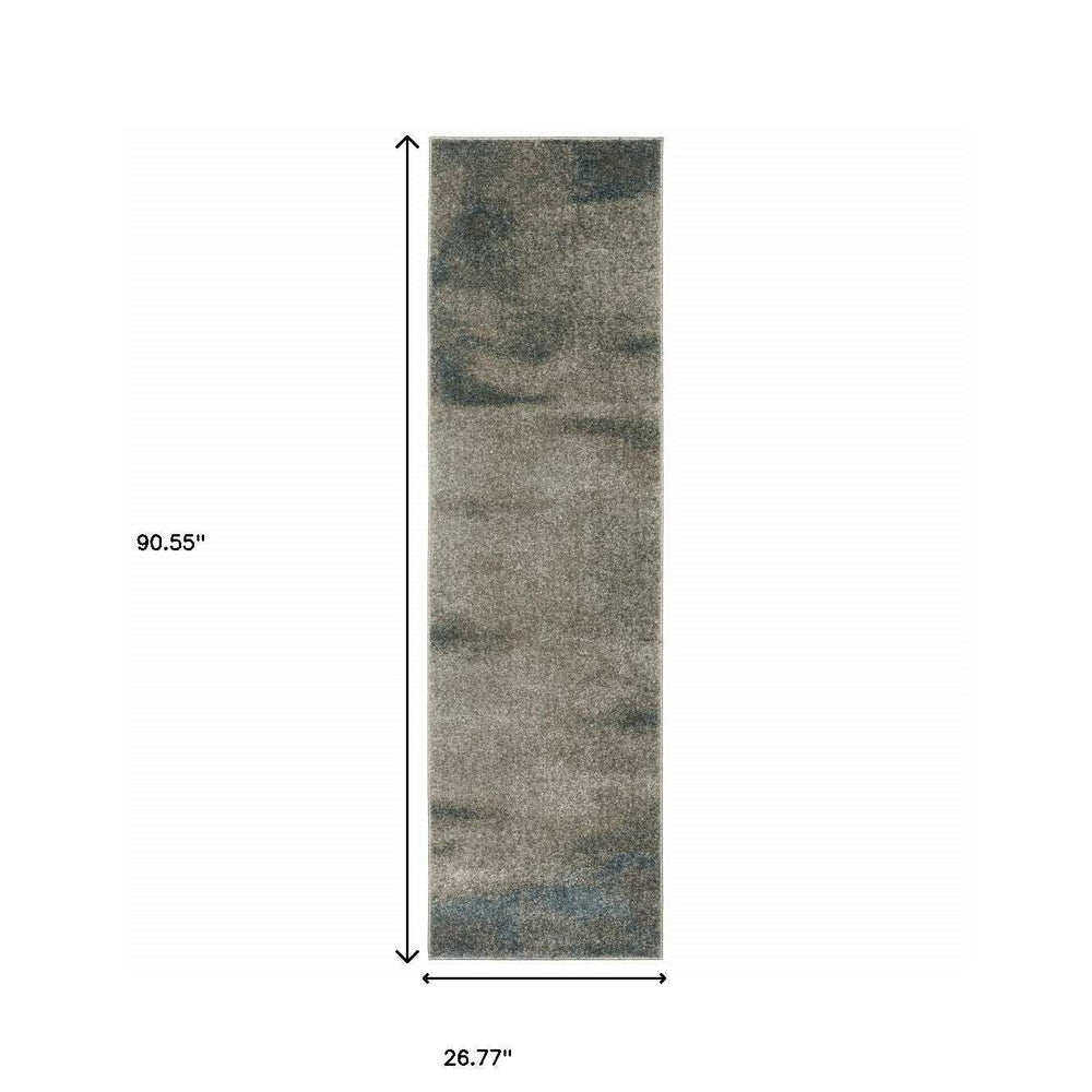 8' Runner Grey and Teal Blue Abstract Power Loom Runner Rug - Homeroots - Flyclothing LLC