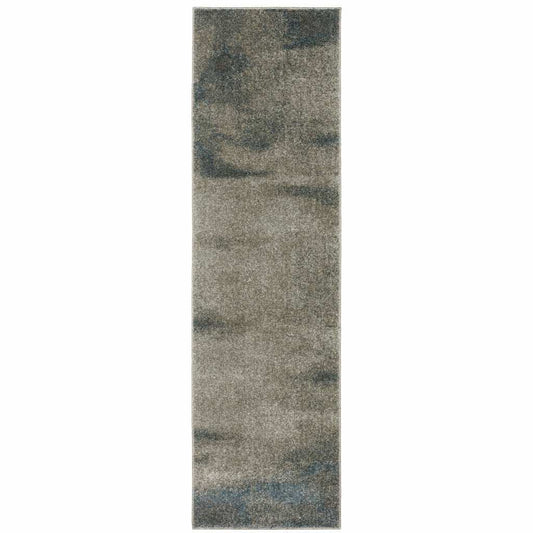 8' Runner Grey and Teal Blue Abstract Power Loom Runner Rug - Homeroots - Flyclothing LLC