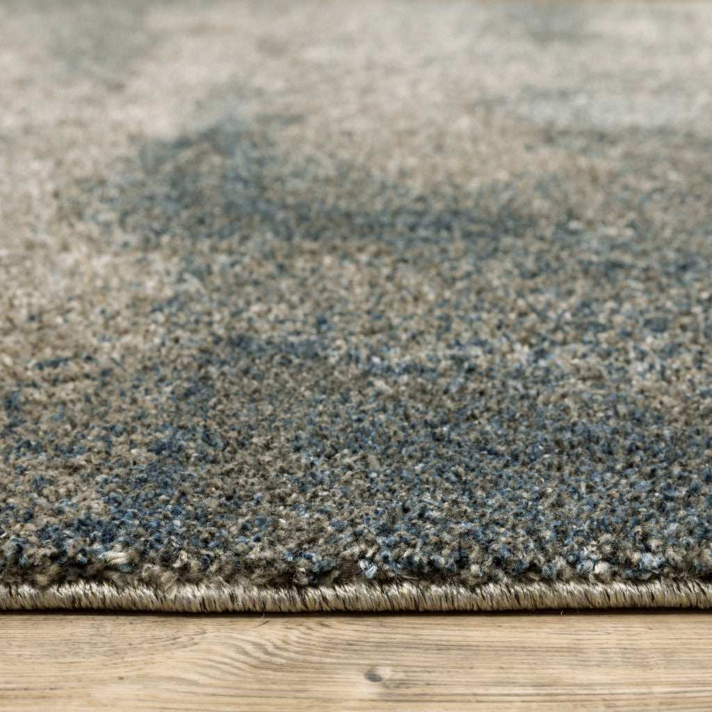 8' Runner Grey and Teal Blue Abstract Power Loom Runner Rug - Homeroots - Flyclothing LLC