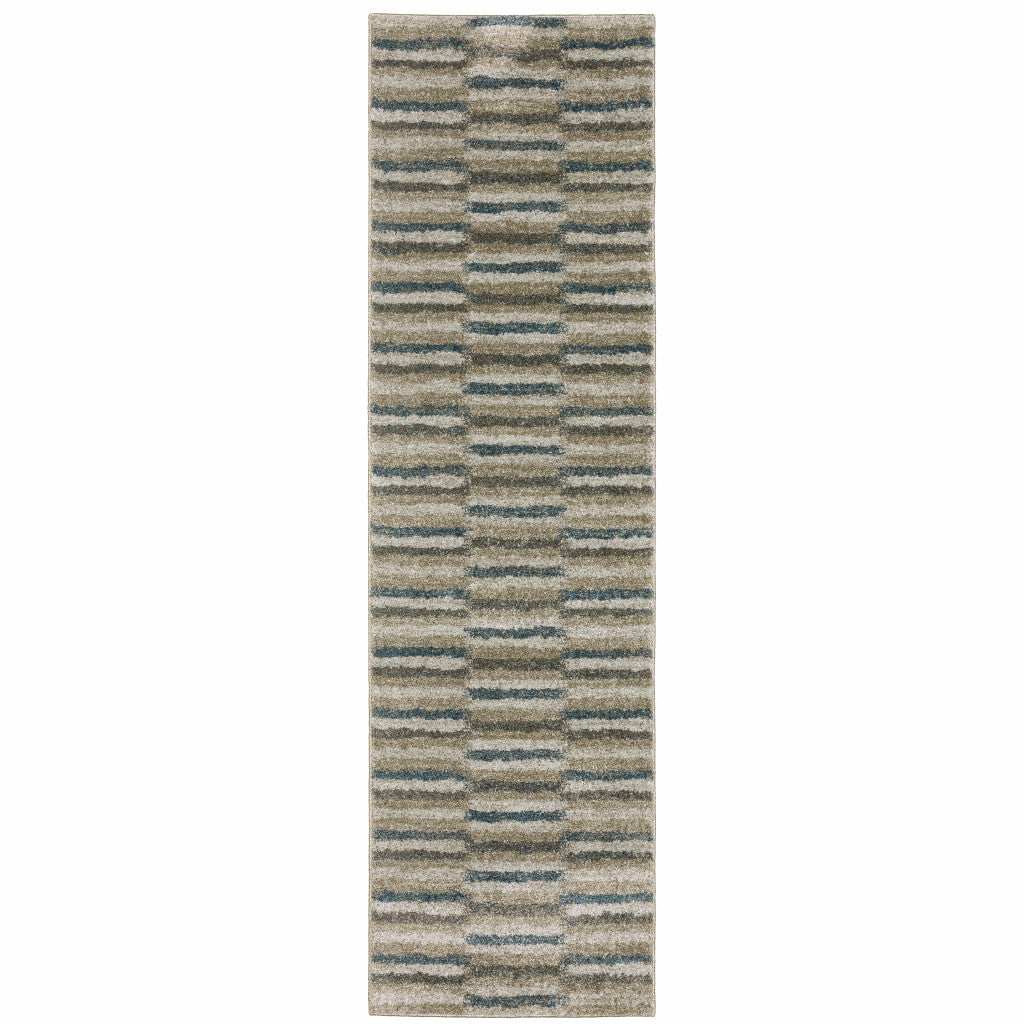 8' Runner Teal Blue Geometric Power Loom Runner Rug - Homeroots - Flyclothing LLC