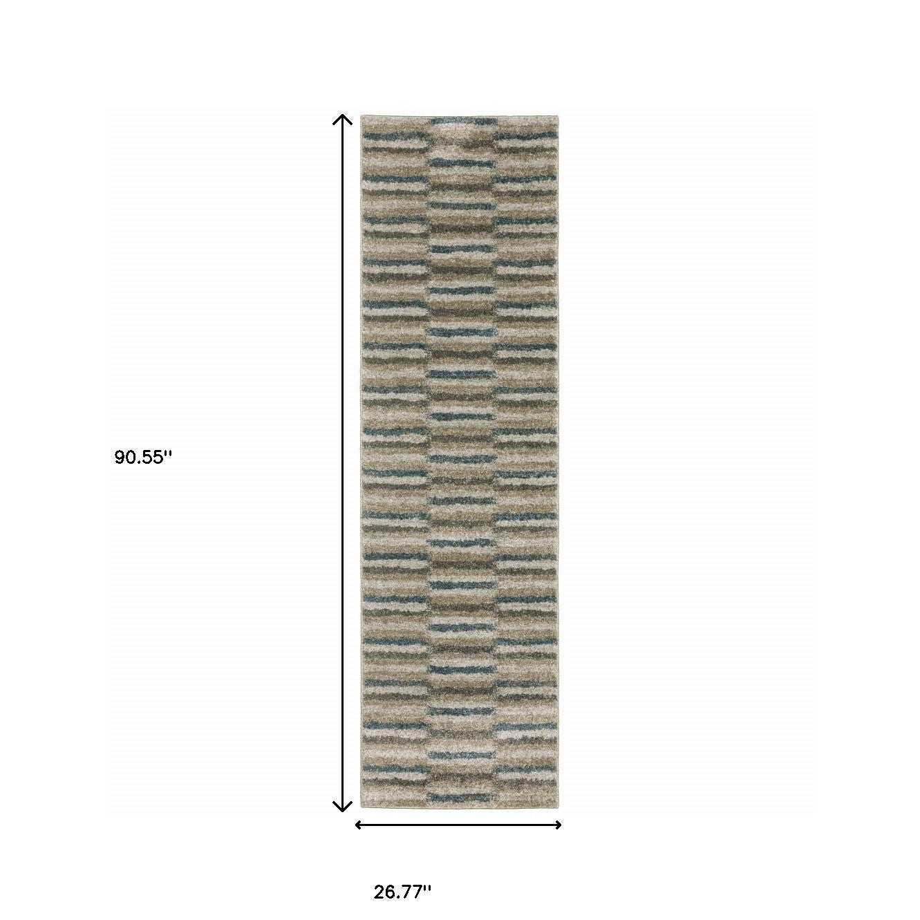 8' Runner Teal Blue Geometric Power Loom Runner Rug - Homeroots - Flyclothing LLC