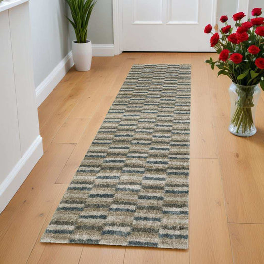 8' Runner Teal Blue Geometric Power Loom Runner Rug - Homeroots - Flyclothing LLC