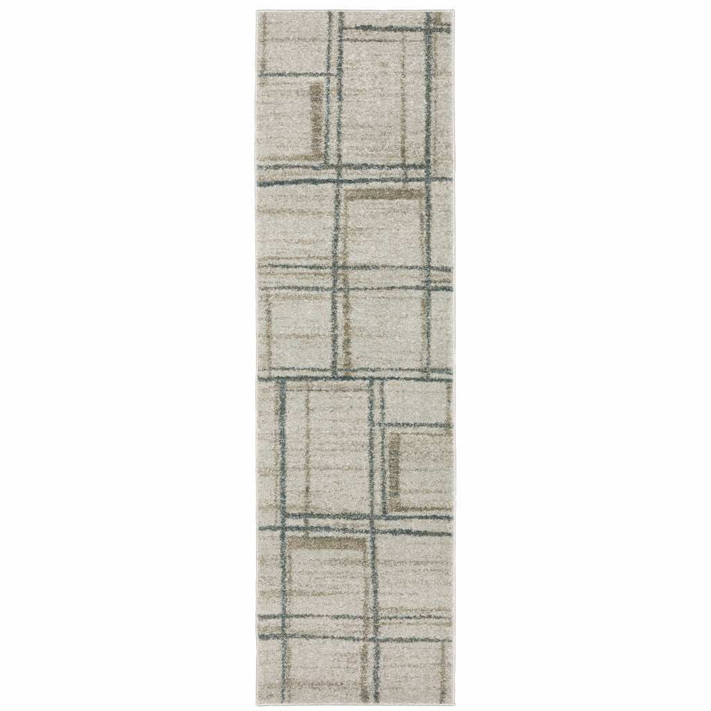 8' Runner Grey Teal Beige and Tan Geometric Power Loom Runner Rug - Homeroots - Flyclothing LLC