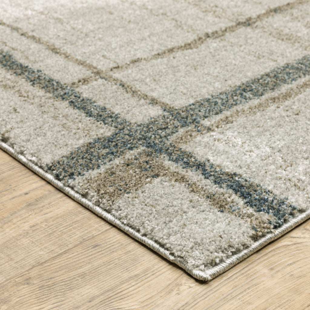 8' Runner Grey Teal Beige and Tan Geometric Power Loom Runner Rug - Homeroots - Flyclothing LLC
