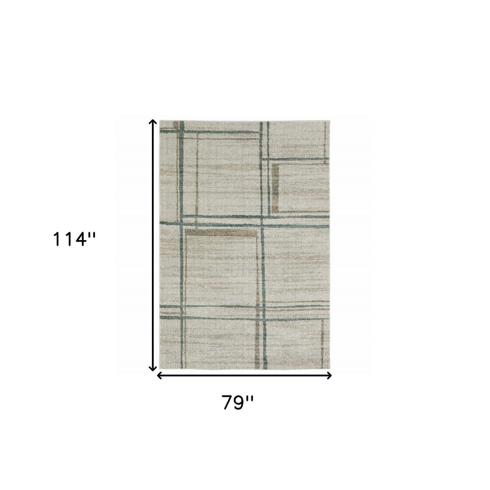 7' X 10' Grey Teal Beige and Tan Geometric Power Loom Area Rug - Homeroots - Flyclothing LLC
