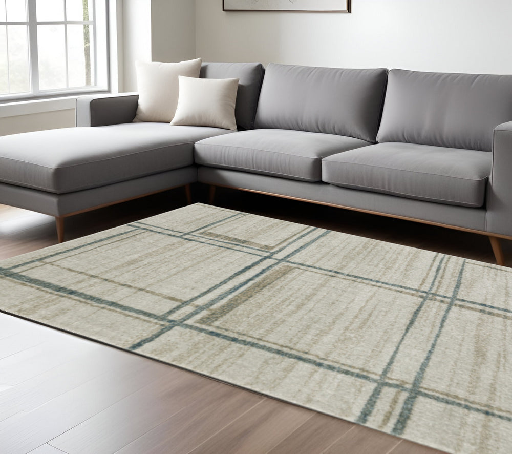 8' X 11' Beige Blue and Gray Geometric Power Loom Area Rug
