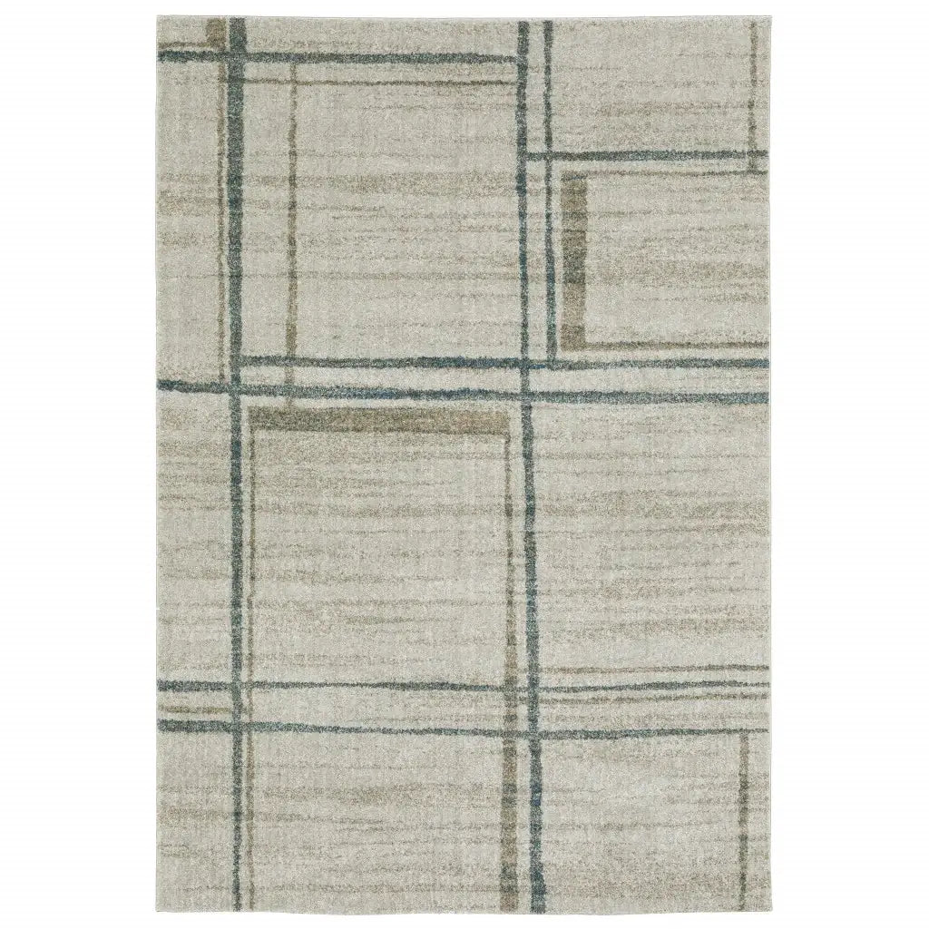 10' X 13' Grey Teal Beige and Tan Geometric Power Loom Area Rug - Homeroots - Flyclothing LLC