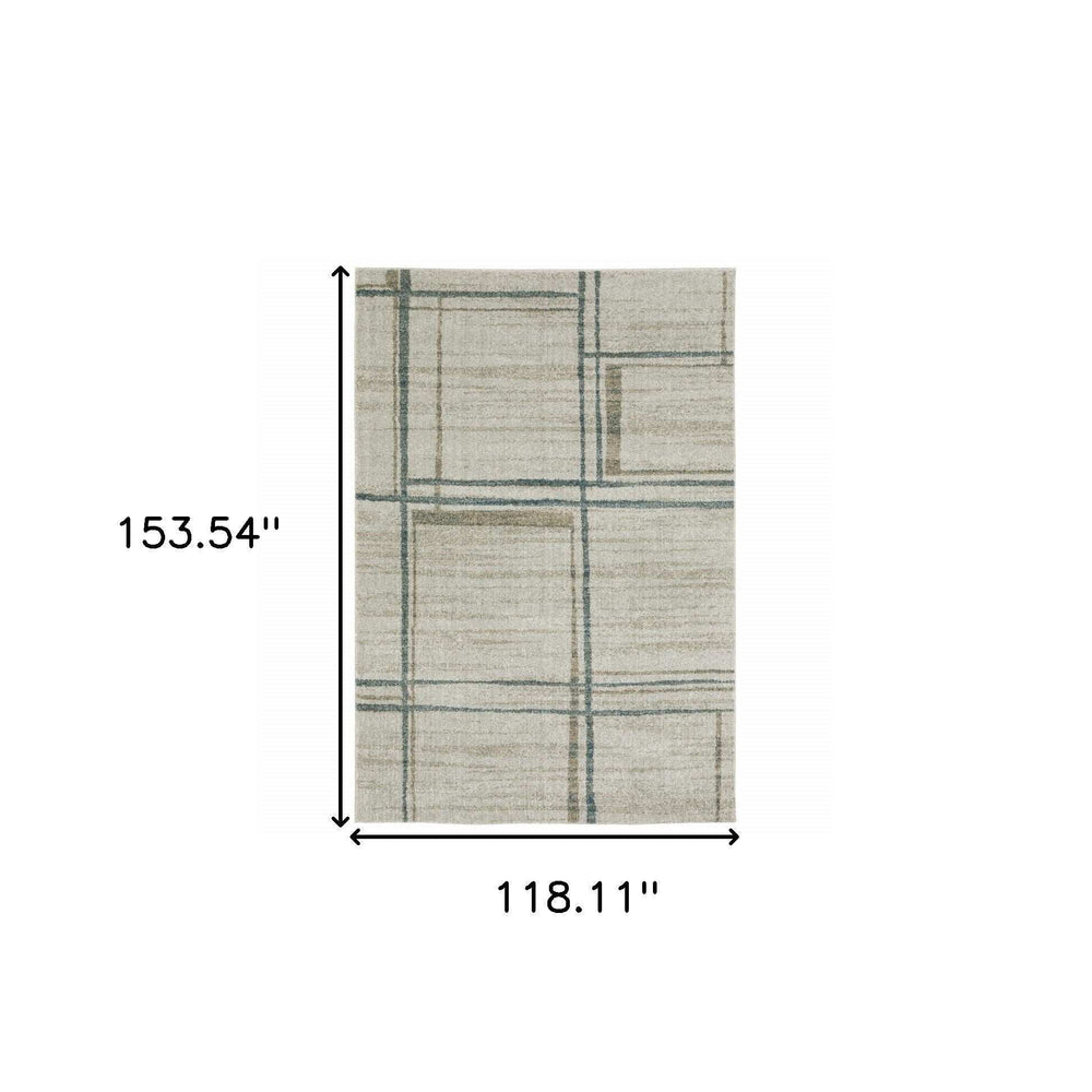 10' X 13' Grey Teal Beige and Tan Geometric Power Loom Area Rug - Homeroots - Flyclothing LLC