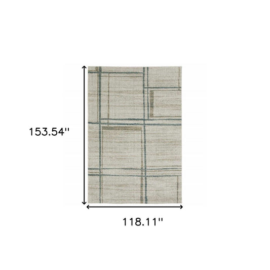 10' X 13' Grey Teal Beige and Tan Geometric Power Loom Area Rug - Homeroots - Flyclothing LLC