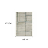 10' X 13' Grey Teal Beige and Tan Geometric Power Loom Area Rug