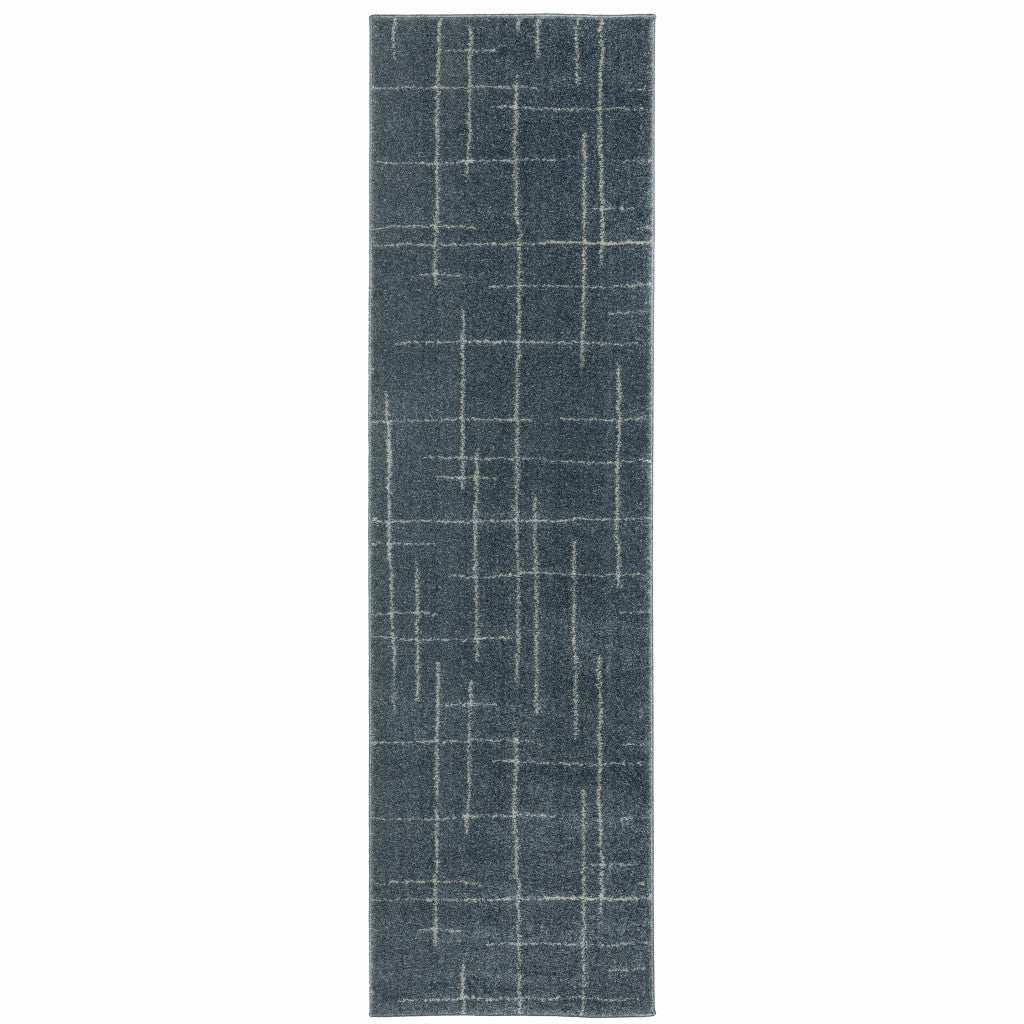 8' Runner Blue and Gray Geometric Power Loom Runner Rug - Homeroots - Flyclothing LLC