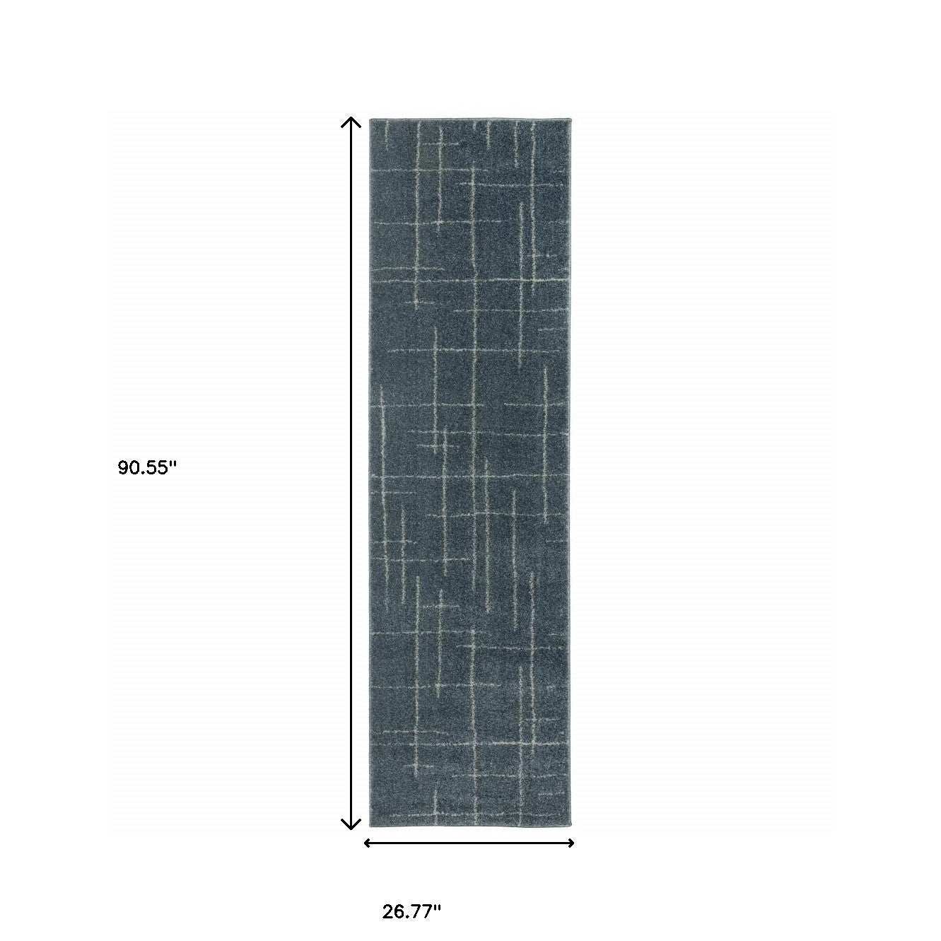 8' Runner Blue and Gray Geometric Power Loom Runner Rug - Homeroots - Flyclothing LLC
