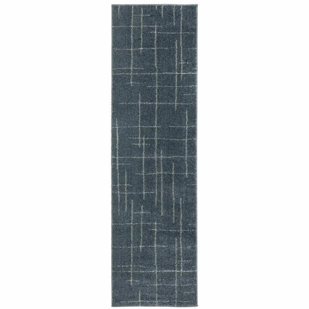 8' Runner Blue and Gray Geometric Power Loom Runner Rug - Homeroots - Flyclothing LLC