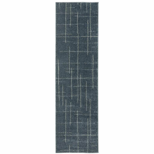 8' Runner Blue and Gray Geometric Power Loom Runner Rug - Homeroots - Flyclothing LLC