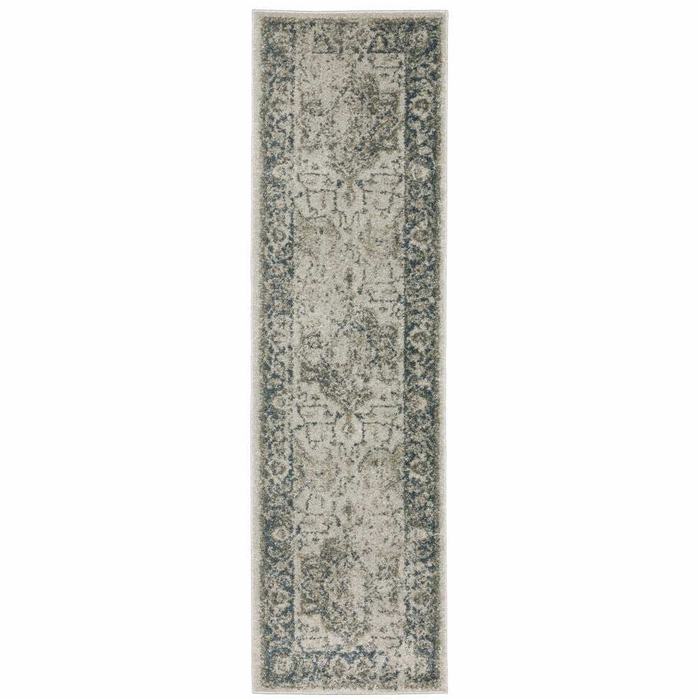 8' Runner Blue and Gray Oriental Power Loom Runner Rug - Homeroots - Flyclothing LLC