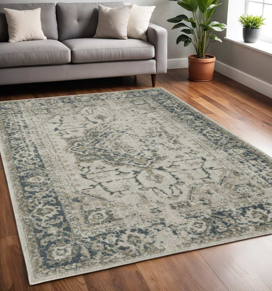 5' X 8' Blue and Gray Oriental Power Loom Area Rug - Homeroots - Flyclothing LLC