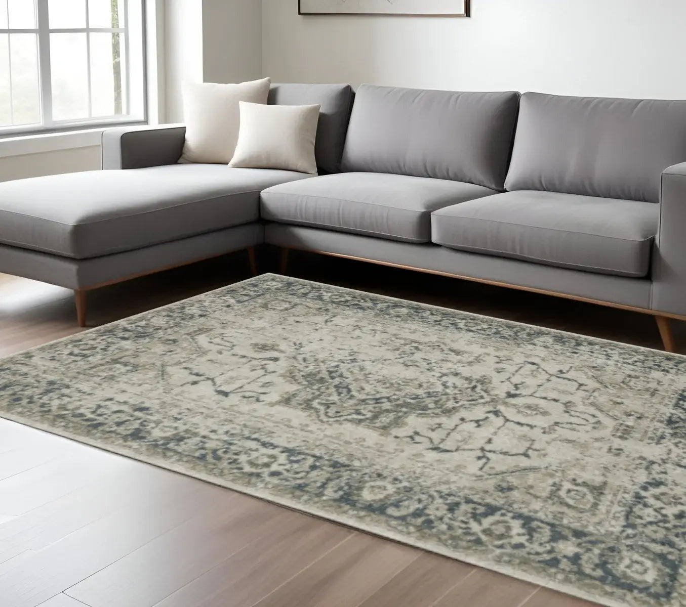 7' X 10' Blue and Gray Oriental Power Loom Area Rug - Homeroots - Flyclothing LLC