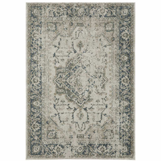 7' X 10' Blue and Gray Oriental Power Loom Area Rug - Homeroots - Flyclothing LLC