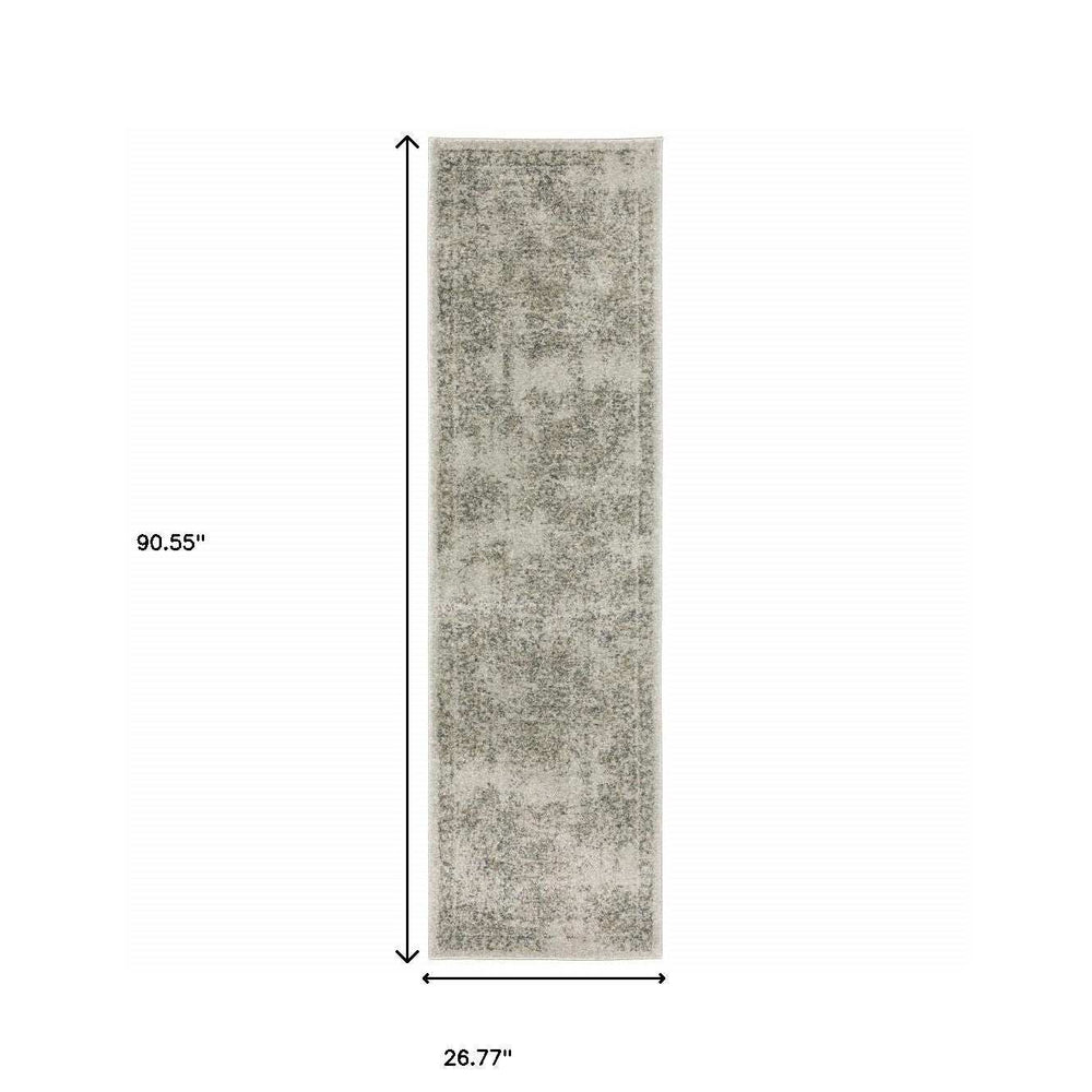 8' Runner Gray Oriental Power Loom Runner Rug - Homeroots - Flyclothing LLC