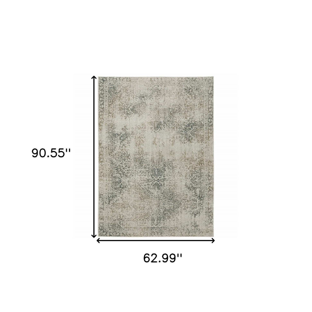 5' X 8' Gray Oriental Power Loom Area Rug - Homeroots - Flyclothing LLC
