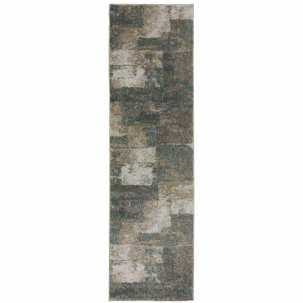 8' Runner Teal Blue Geometric Power Loom Runner Rug - Homeroots - Flyclothing LLC