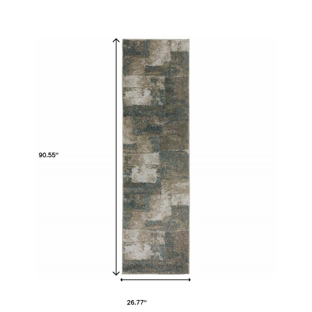 8' Runner Teal Blue Geometric Power Loom Runner Rug - Homeroots - Flyclothing LLC