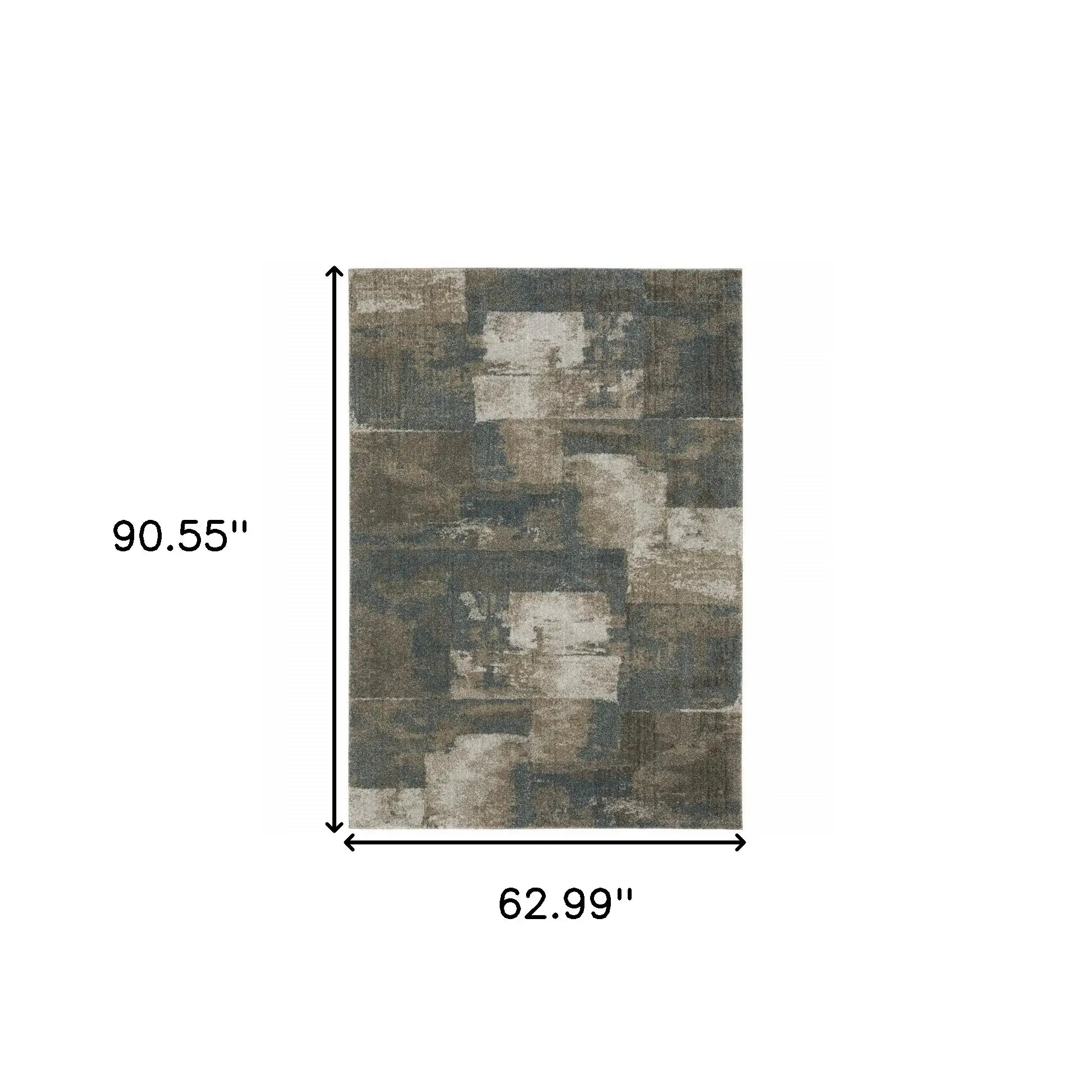 5' X 8' Teal Blue Geometric Power Loom Area Rug - Homeroots - Flyclothing LLC